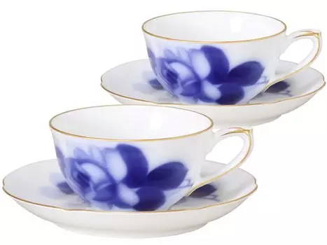 Okura Toen Blue Rose Cup Saucer Pair Set (8211) & 96CR/8211 синий