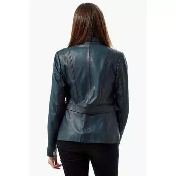 Ольга Темно-синее кожаное пальто