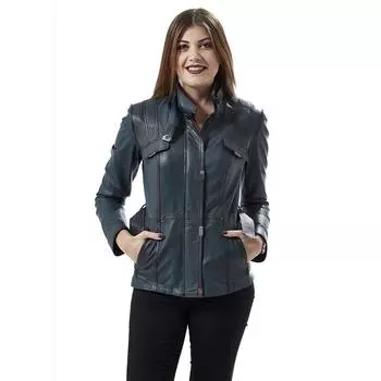 Ольга Темно-синее кожаное пальто