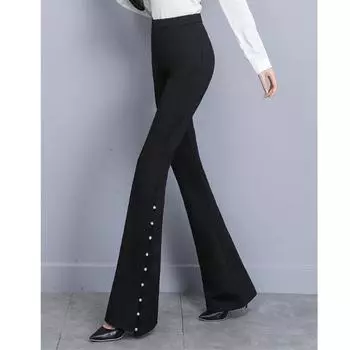 OL офисная рабочая одежда, летние женские капри с высокой талией, расшитые бисером, брюки для женщин, брюки-клеш, женские брюки, черные S чёрный