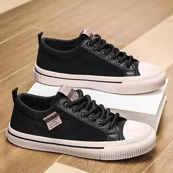 Old Beijing cloth shoes 2024 autumn new flat-bottomed casual sports board shoes corduroy black men s low-top trendy shoes 39 чёрный
