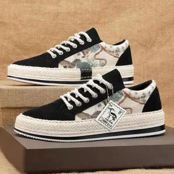 Old Beijing cloth shoes 2025 new breathable trend men s shoes corduroy flat shoes casual thin sports canvas shoes 39 зелёный