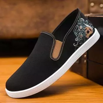 Old Beijing cloth shoes army single shoes men s shoes black cloth shoes non-slip soft sole breathable casual embroidered cloth shoes lasagna 38