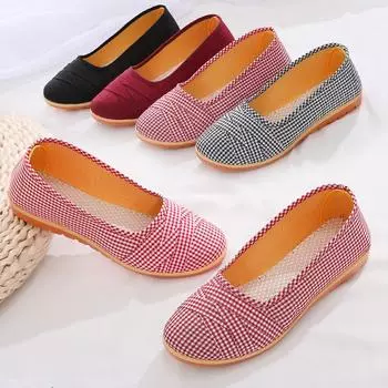 Old Beijing cloth shoes female mother shoes solid color plaid beef tendon sole light mouth shoes flat sole single shoes casual and comfortable g 35