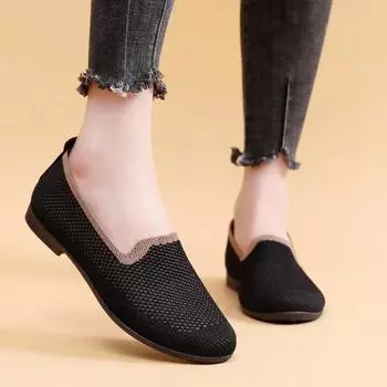 Old Beijing cloth shoes flat-soled one-pedal mother shoes fashionable new trendy single shoes casual breathable fly-woven women s shoes 35 чёрный