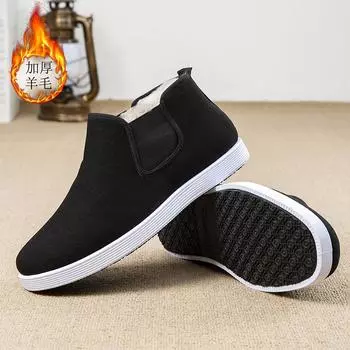 Old Beijing cloth shoes men s elderly cotton shoes in the elderly warm piled thickened father pedal high-top cotton shoes 39 чёрный