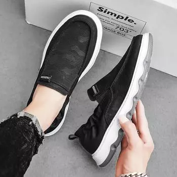 Old Beijing cloth shoes men s lazy style casual driving Doudou shoes trendy breathable stitching canvas board shoes 39 чёрный