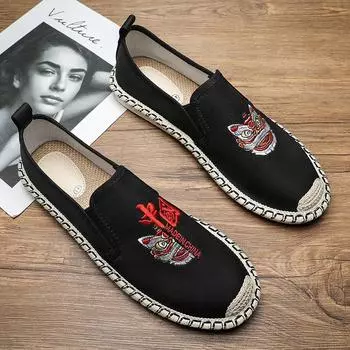 Old Beijing cloth shoes men s summer breathable deodorant Guochao hemp bottom black cloth shoes do not stink feet lazy one pedal fisherman 39 хаки