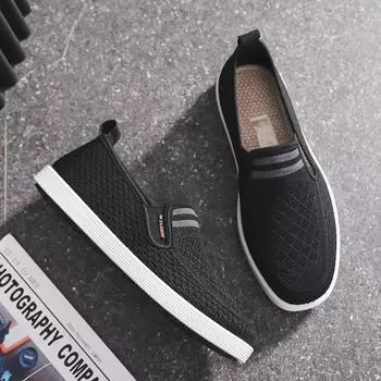 Old Beijing cloth shoes men s versatile walking 2025 summer thin flying woven mesh shoes dad shoes breathable mesh casual shoes 39 чёрный
