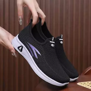 Old Beijing cloth shoes women s single shoes flying woven surface one pedal walking women s shoes mother shoes non-slip soft-soled casual sports shoes 36
