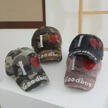 Old camouflage love expression graffiti heavy industry washed hole cowboy hat trend hip hop street hat trend M56-58cm