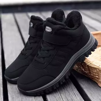 Old man shoes women s fleece thickened walking non-slip soft sole mother winter warm cotton high-top snow boots father shoes 35