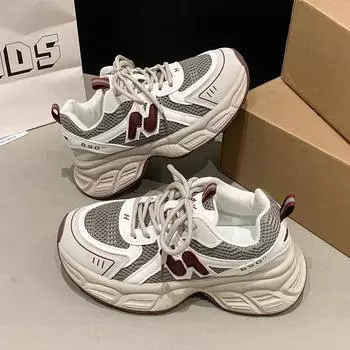 Old platform women s shoes, new spring and summer breathable mesh shoes, lightweight mesh casual sports shoes 35 бордовый