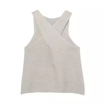 Old Qian Style Cross Elegance Sleeveless Knitting Halterneck Vest Sling Female Summer Ice Silk Thin Slimming Elegance Tops Rice Gray S