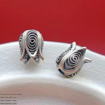 Old Silver Accessories Lily Small Flower Spacer Beads Pendant Slip Pendant DIY Crystal Bracelet Ornament Accessories Pseudo-Ginseng Silver