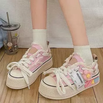 Old skool stacked canvas shoes women s frayed weird sneakers chunky trainers woman streetwear gothic girl high platform sneaker CN 35
