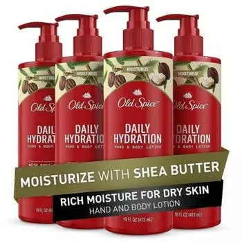 Old Spice Мужской ежедневный увлажняющий лосьон для рук и тела с маслом кокоса 473,2 мл Упаковка из 3 шт., 3 шт.) Увлажнение с маслом ши (Пакет из 4)