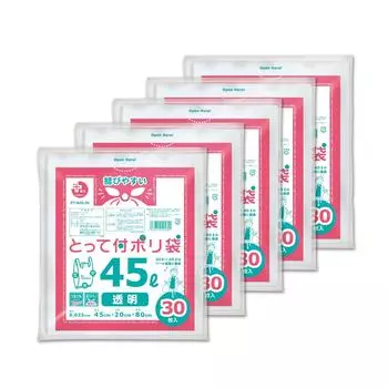 Oldi Garbage Bag with Handle 45L Transparent 30 Pieces x 5 Piece Set with Gusset Plus Plus PT-N45-30