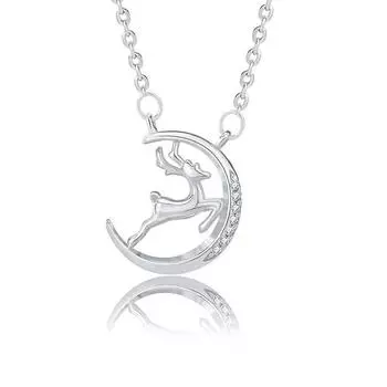 Олень имеет ваше рождественское ожерелье, оптовая продажа, стерлинговое серебро 925 пробы, луна, лось, подвеска на ключицу, нишевые дизайнерские аксессуары