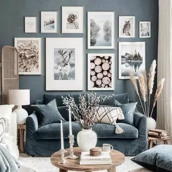 Олень, лес, озеро, снег, пейзаж, зимний настенный художественный холст, плакаты на скандинавскую тему, живопись и принты для декора гостиной, настенные панно 21*30cm