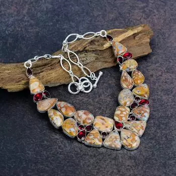 Олень-олень яшма, ожерелье из красного граната, ожерелье из цельного серебра 925 пробы, ювелирные изделия из драгоценных камней ручной работы, ожерелье на День памяти Adjustable with 18 inches жёлтый