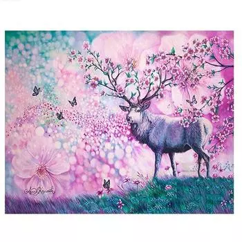 Олень розовые цветы 5D Diy Алмазная картина Полный круглый узор Алмазная вышивка 20X30CM