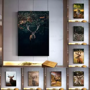 Олень в лесу, холст, картина, настенная живопись с изображением животных, постеры и принты для декора гостиной, крыльца, украшения дома, Куадрос 21x30cm No Frame