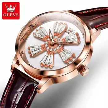 OLEVS 520 Новые брендовые часы ко Дню святого Валентина, вращающиеся кварцевые часы, модные водонепроницаемые женские часы, женские часы