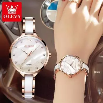OLEVS 5872 с подарочной коробкой Часы Керамические студенческие кварцевые простые женские часы