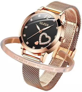 OLEVS Arm Japanese Quartz Ultra Rose Stainless Steel Stylish Water Resistant Watch Bracelet Pink Day Gift for watch for women OLEVS Gold Belt Heart