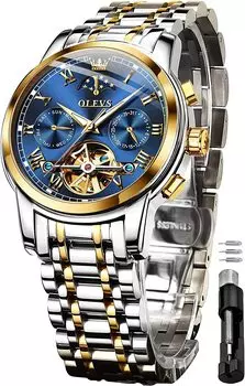 OLEVS Automatic Hand Day Hand Job Skeleton Dial Мужские часы, Стильные, Механические, Часы, Подарок отцу, Популярные, Деловые, Светящиеся, Крутые, Часы,
