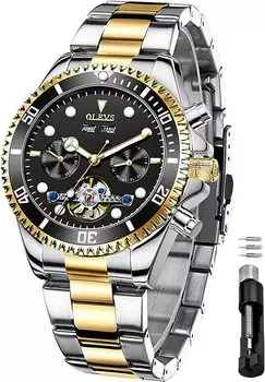 OLEVS автоматические часы механические наручные часы водонепроницаемые светящиеся дата черный полый циферблат из нержавеющей стали стильные часы черные мужские - мужские - -
