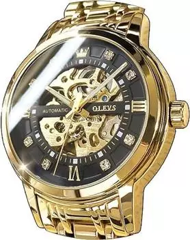 OLEVS автоматические часы стильные механические наручные часы популярные деловые светящиеся крутые водонепроницаемые модные скелетон подарок подарок черные мужские