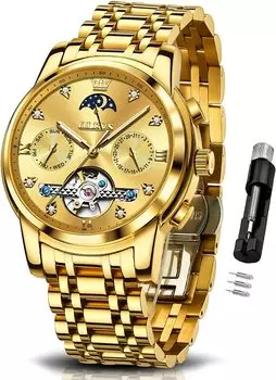 OLEVS автоматические механические часы с полой стрелкой из нержавеющей стали в подарок для мужчин из золота, с заводом, бизнес, часы, циферблат, ажурный, водонепроницаемый, светящийся, ремешок,