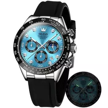 OLEVS Cool Quartz Analog Moon Phase Водонепроницаемые Светящиеся Дата Секундомер Кристалл Наручные Часы Мужские Синие…