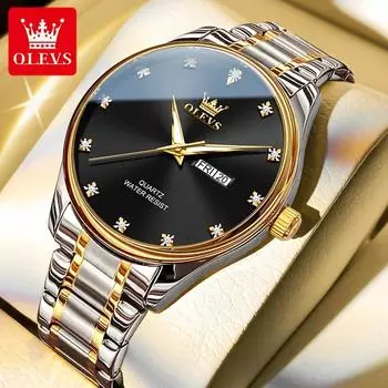 OLEVS Fashion Business Men s Watch Luxury Brand Dual Calendar Waterproof Luminous Watch Classic Original Quartz Men s Watch синий