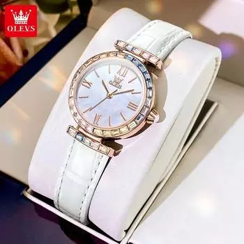 OLEVS Fashion Women Watches Luxury Diamond Quartz Watch Ladies Leather Waterproof Wrist Watch чёрный