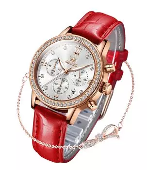 OLEVS Hand Quartz Leather Bracelet Easy to Present watch for women Женские часы, Легкие, Часы, Женские, Стильные, Часы, Женский ремень, Набор,