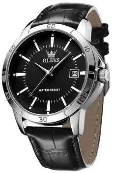 OLEVS кварцевые популярные часы простые стильные кожаные часы с водонепроницаемым календарем роскошные классические часы с легким считыванием модные студенческие часы компании черные мужские