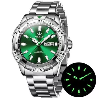 OLEVS кварцевые популярные часы стильные крутые многофункциональные часы из нержавеющей стали водонепроницаемые светящиеся часы с датой аналоговые модные студенческие часы компании для зелёный