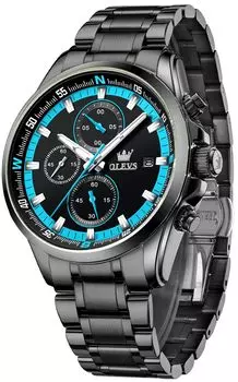 OLEVS кварцевые популярные часы стильные многофункциональные часы из нержавеющей стали водонепроницаемые часы с датой аналоговые модные студенческие часы для мужчин синие мужские