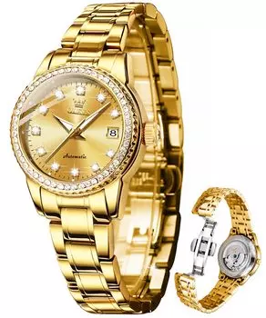 OLEVS Ladies Watch Mechanical Automatic Cute Arm Watch Ladies Watch Waterproof Luminous Diamond Sparkling Ladies Watch Date Ladies Watch Gold