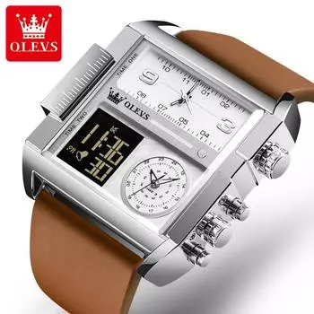 OLEVS Мужские часы с большим циферблатом Спортивные кварцевые часы Мужские часы