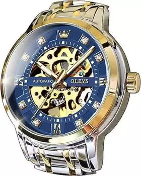 OLEVS механические стильные автоматические часы скелетон водонепроницаемые роскошные наручные часы популярные модные автоматические часы для мужчин синие мужские