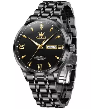 OLEVS Men s Automatic Watch Black Stylish Waterproof Date Luminous Business Skeleton Popular Brand