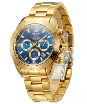 OLEVS Men s Automatic Watch Cool Watch Gold Vest 3 ATM Water Resistant Luminous Calendar Date Skeleton Stylish Blue