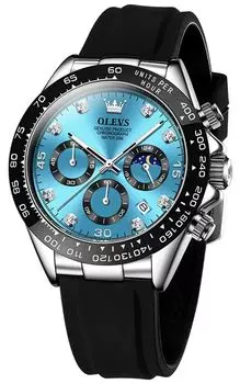 OLEVS Men s Cool Quartz Analog Moon Phase Waterproof Luminous Date Stopwatch Crystal Hand Watch Men s Blue…