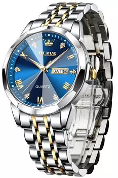 OLEVS Men s Diamond Arm Watch Men s Fashion Popular Quartz Analog Business Date Waterproof Luminous watches for men Blue