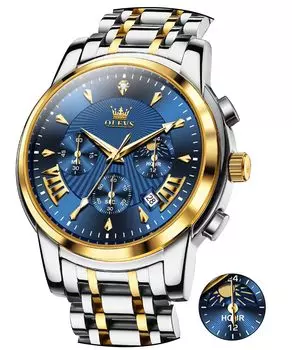 OLEVS Men s Fashion Chronograph Watch Men s Business Popular Brand Large Easy to Read Analog Waterproof Quartz Arm Watch (Blue-2892)