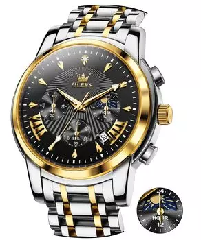 OLEVS Men s Fashion Chronograph Watch Men s Business Popular Brand Large Easy to Read Analog Waterproof Quartz Arm Watch (Black/White-2892)